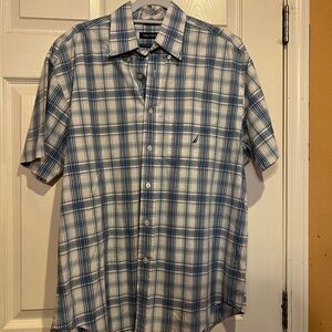 Nautica Men's White and Blue Checkered Shirt